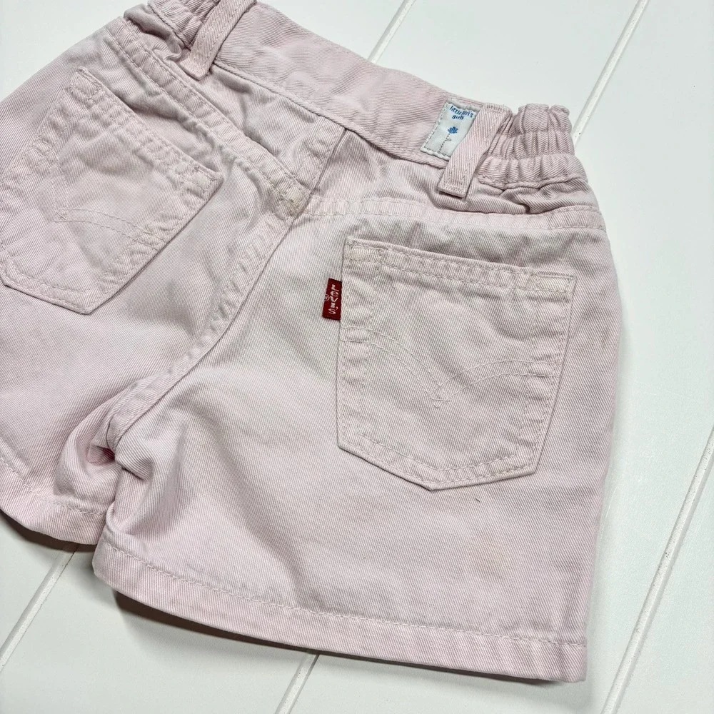 Vintage Little Levi's High‎ Waist Paper Bag Pink Embroidered Shorts, Size 4T